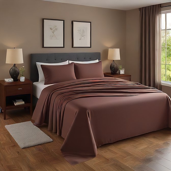 Chocolate Sheet Set 4-Pieces Pure Egyptian Cotton 1000 Thread Count at AlivePixels.com