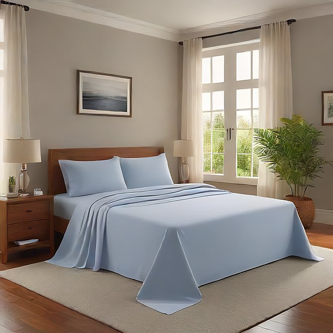 Sky Blue Sheet Set 4-Pieces 1000TC Egyptian Cotton at AlivePixels.com