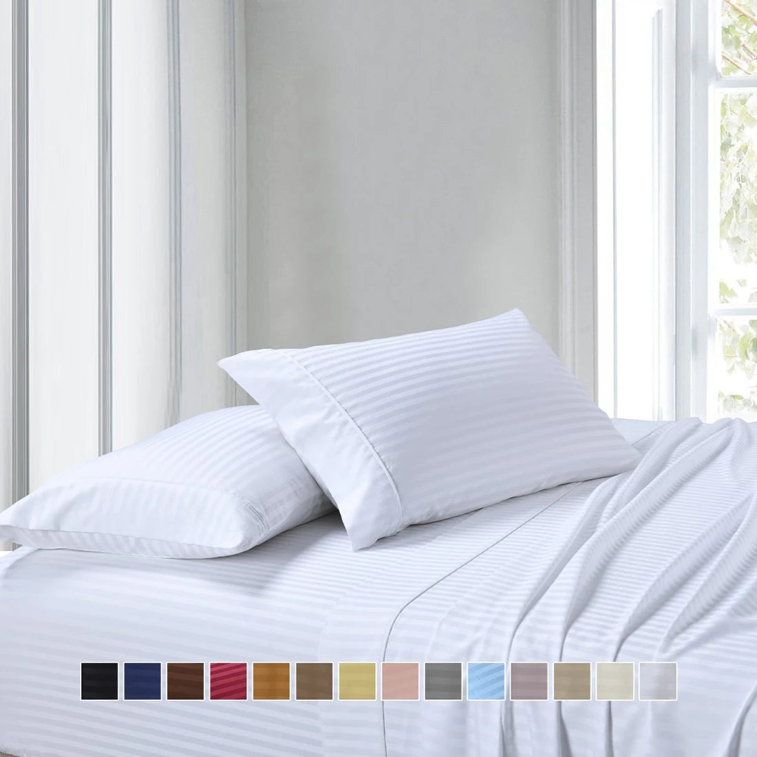 White Stripe Sheet Set 4-Pieces Egyptian Cotton 1000TC at AivePixels.com