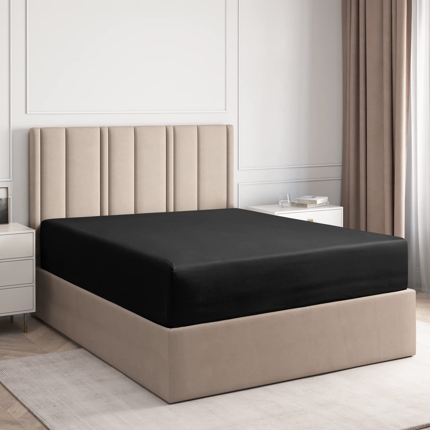 8 Inch Pocket Fitted Sheet Black Egyptian Cotton 1000TC