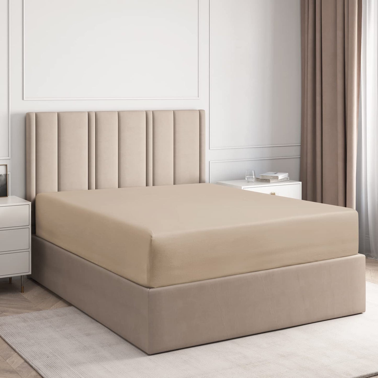 8 Inch Pocket Fitted Sheet Taupe Egyptian Cotton 1000TC