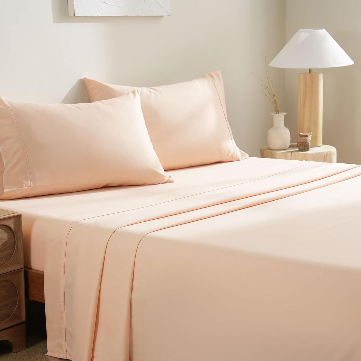 Fitted Sheet Peach 1-Piece 1000TC 100% Cotton Deep Pocket