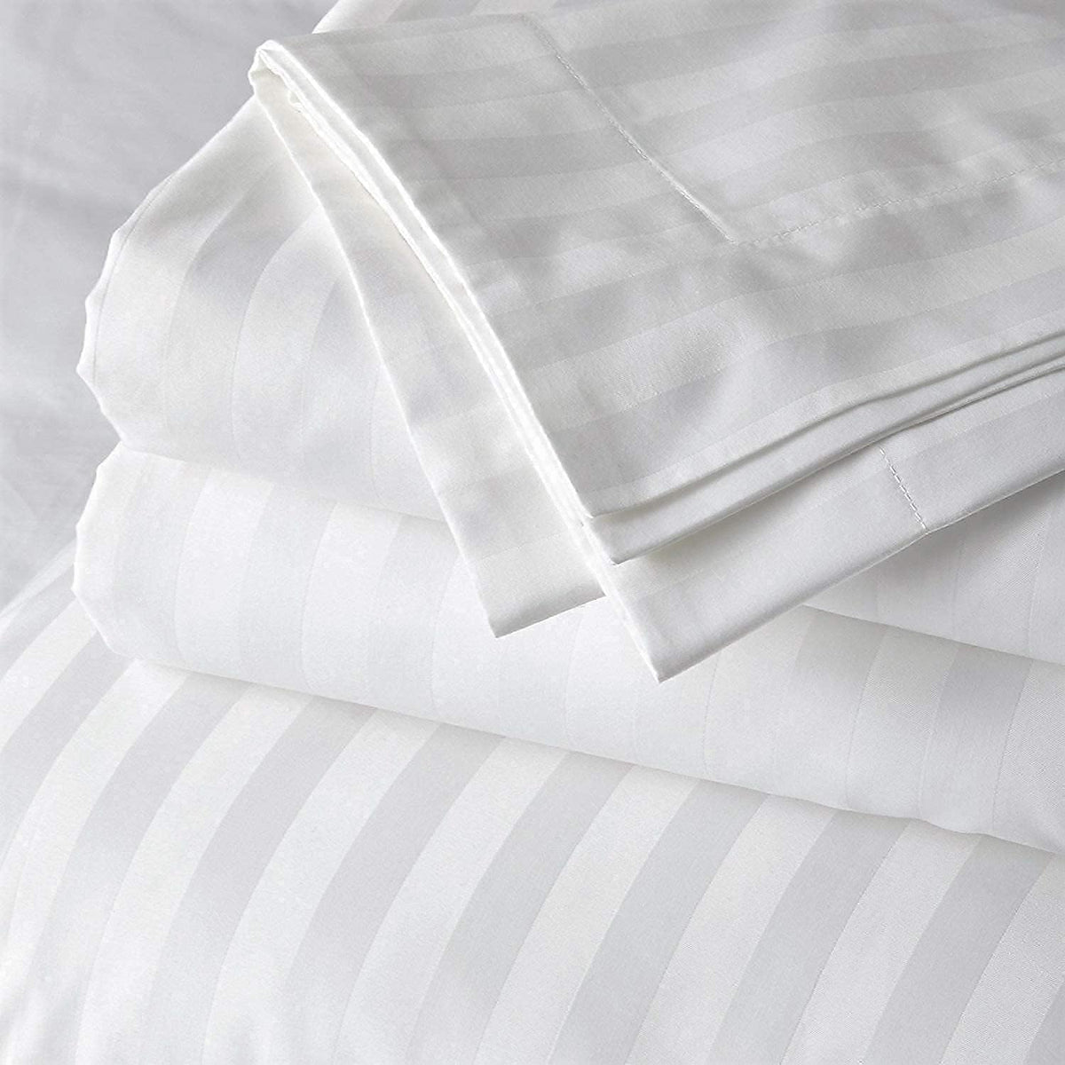 Fitted Sheet White Stripe 1-Piece 1000TC 100% Cotton Deep Pocket