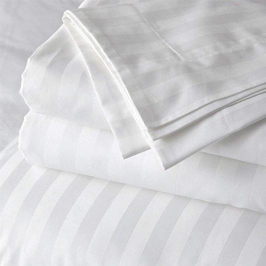 Fitted Sheet White Stripe 1-Piece 1000TC 100% Cotton Deep Pocket