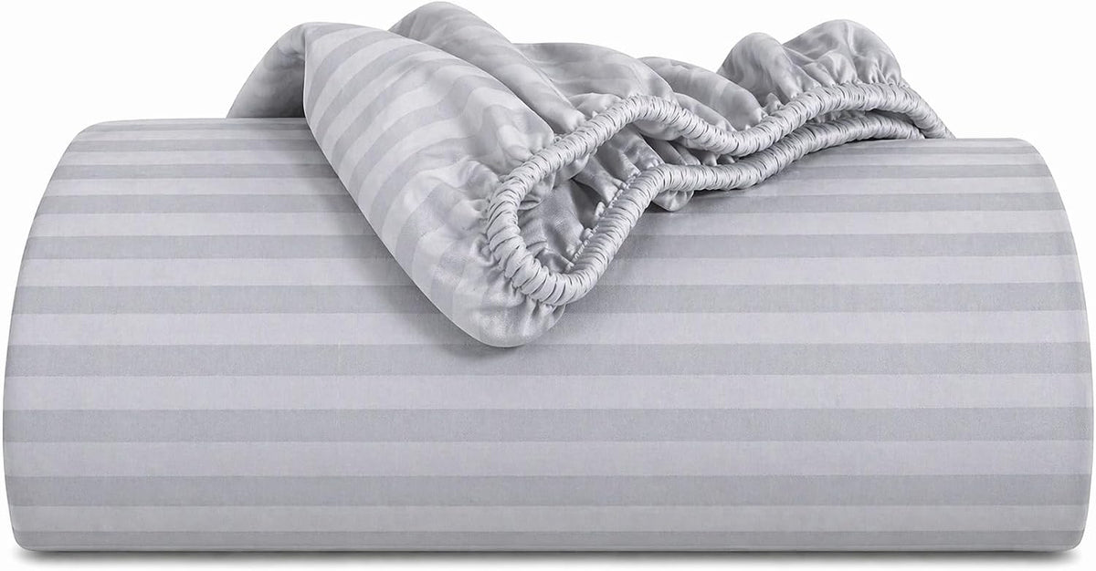 Fitted Sheet Silver Grey Stripe 1-Piece 1000TC 100% Cotton Deep Pocket