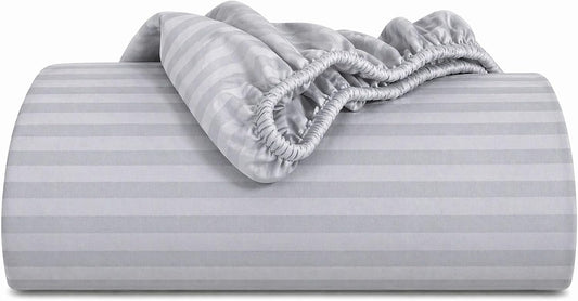 Fitted Sheet Silver Grey Stripe 1-Piece 1000TC 100% Cotton Deep Pocket
