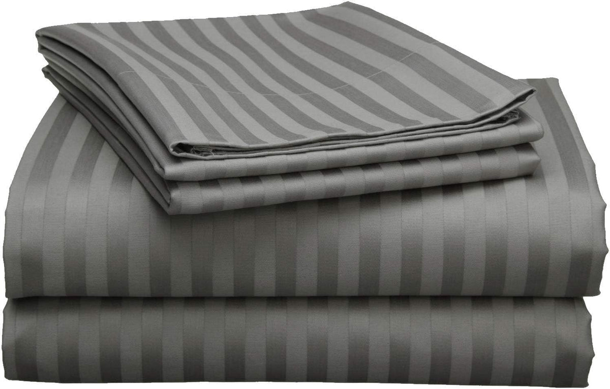 Fitted Sheet Dark Grey Stripe 1-Piece 1000TC 100% Cotton Deep Pocket