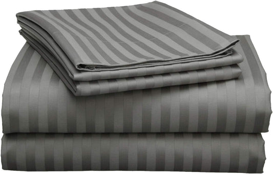 Fitted Sheet Dark Grey Stripe 1-Piece 1000TC 100% Cotton Deep Pocket