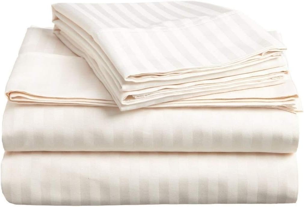 Fitted Sheet Ivory Stripe 1-Piece 1000TC 100% Cotton Deep Pocket