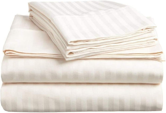 Fitted Sheet Ivory Stripe 1-Piece 1000TC 100% Cotton Deep Pocket