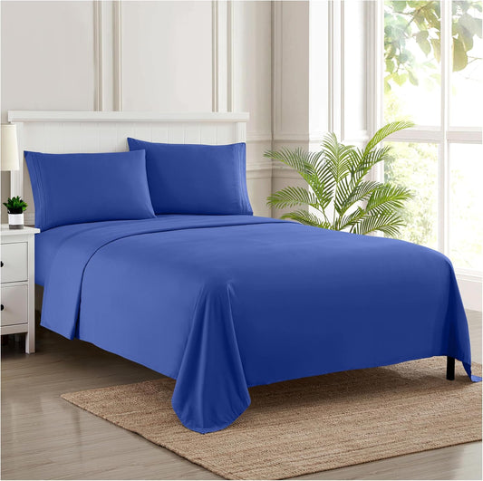 Fitted Sheet Royal Blue 1-Piece 1000TC 100% Cotton Deep Pocket