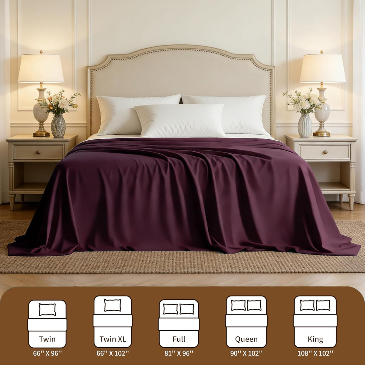 Fitted Sheet Wine 1-Piece 1000TC 100% Cotton Deep Pocket