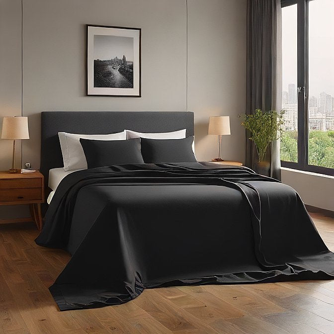 Black Sheet Set 4-Pieces Pure Egyptian Cotton 1000 Thread Count at AlivePixels.com