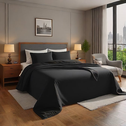 Black Sheet Set 4-Pieces Egyptian Cotton 1000 Thread Count at AlivePixels.com
