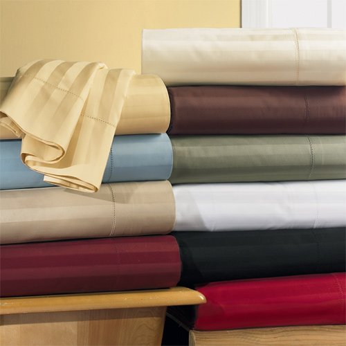 Alivepixels Fitted Sheet Ivory Stripe 1-Piece 1000TC 100% Cotton Deep Pocket Front View