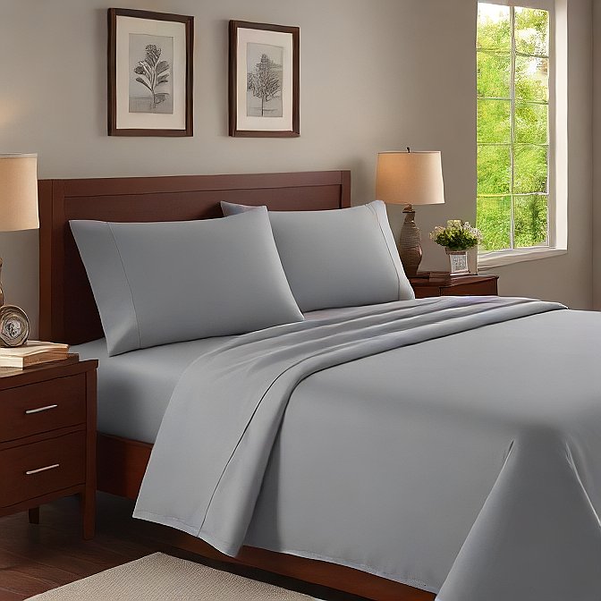 Light Silver Grey Sheet Set 100 Percent Egyptian Cotton 1000TC at AlivePixels.com