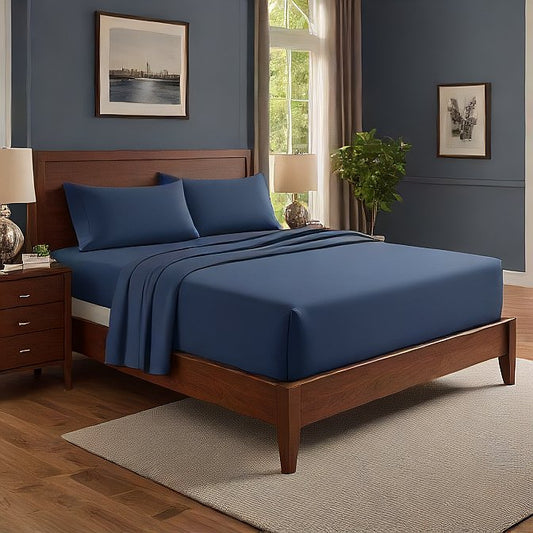36 Inch Deep Pocket Navy Blue Fitted Sheets Pure Egyptian Cotton 300TC