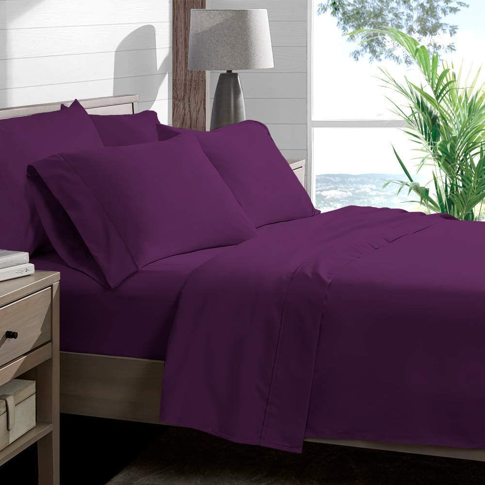 12 Inch Pocket Fitted Sheet Purple Cotton 1000TC