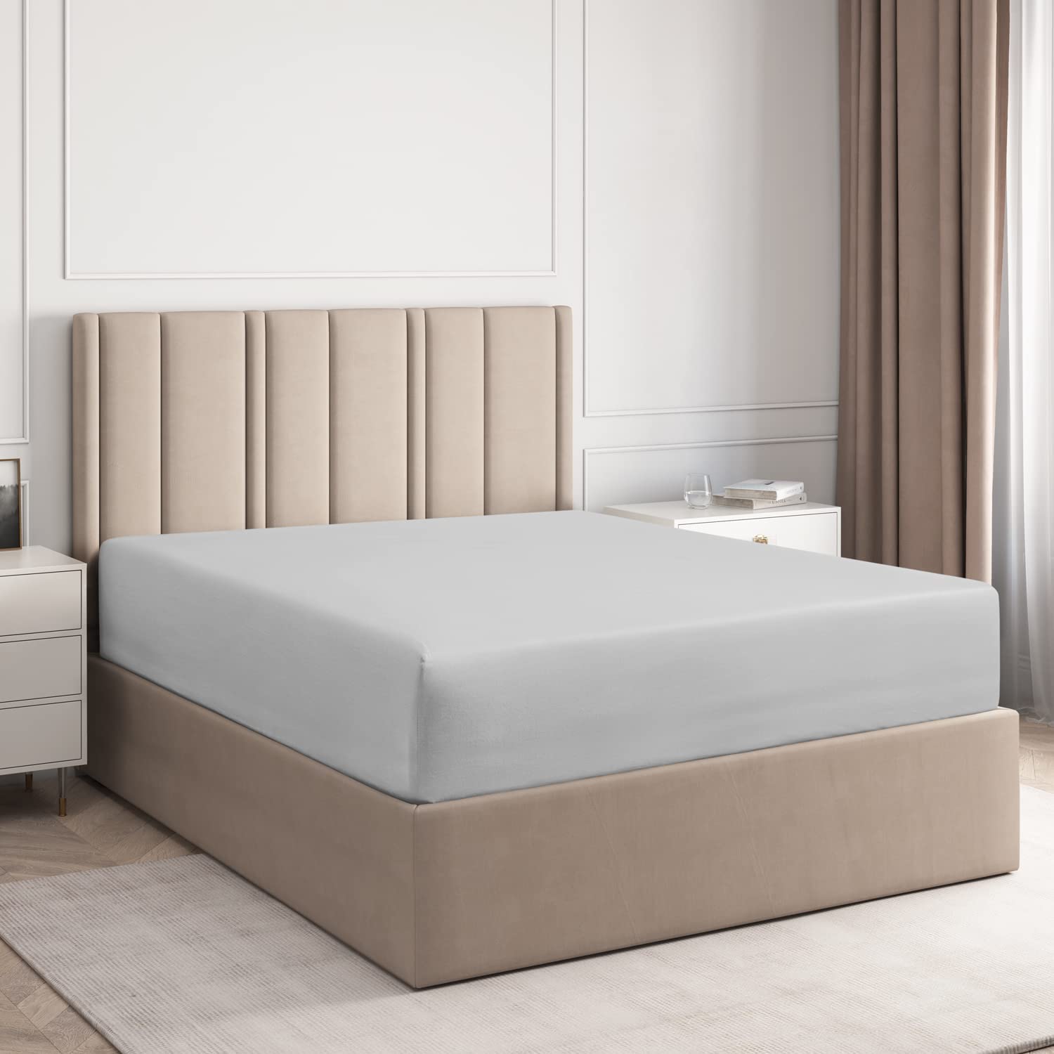 8 Inch Pocket Fitted Sheet Light Grey Egyptian Cotton 1000TC